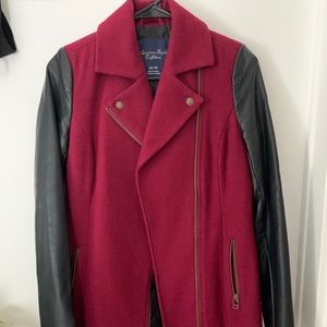 American Eagle Burgundy Pea Coat, Faux Sleeves XS